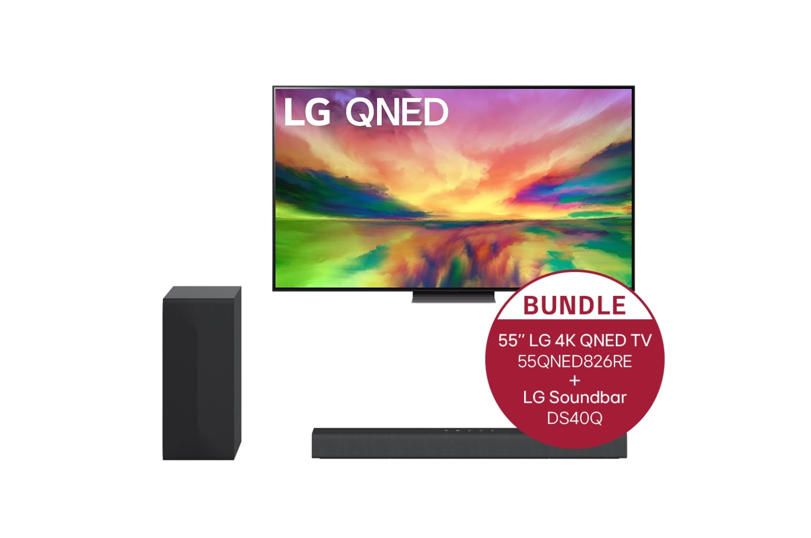 LG 55QNED826RE 55'' LG 4K QNED TV QNED82 & 2.1 Soundbar mit 300 Watt | kabelloser Subwoofer, 55QNED826RE.DS40Q