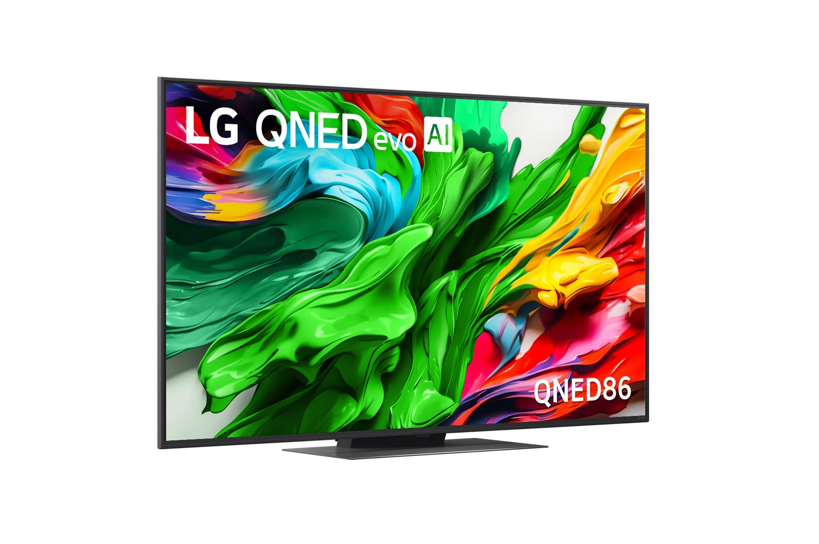 Rechts abgewinkelte Seitenansicht des LG QNED evo TV von rechts