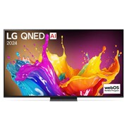 Ansicht der Vorderseite des LG QNED TV, QNED86 mit Text LG QNED und 2024 auf dem Bildschirm