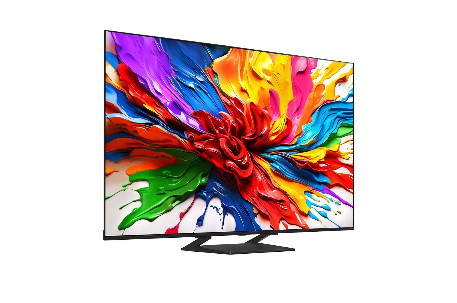 Leicht abgewinkelte Seitenansicht des LG QNED evo TV von rechts