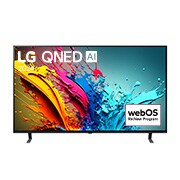 Ansicht der Vorderseite des LG QNED TV, QNED85 mit Text LG QNED und 2024 auf dem Bildschirm