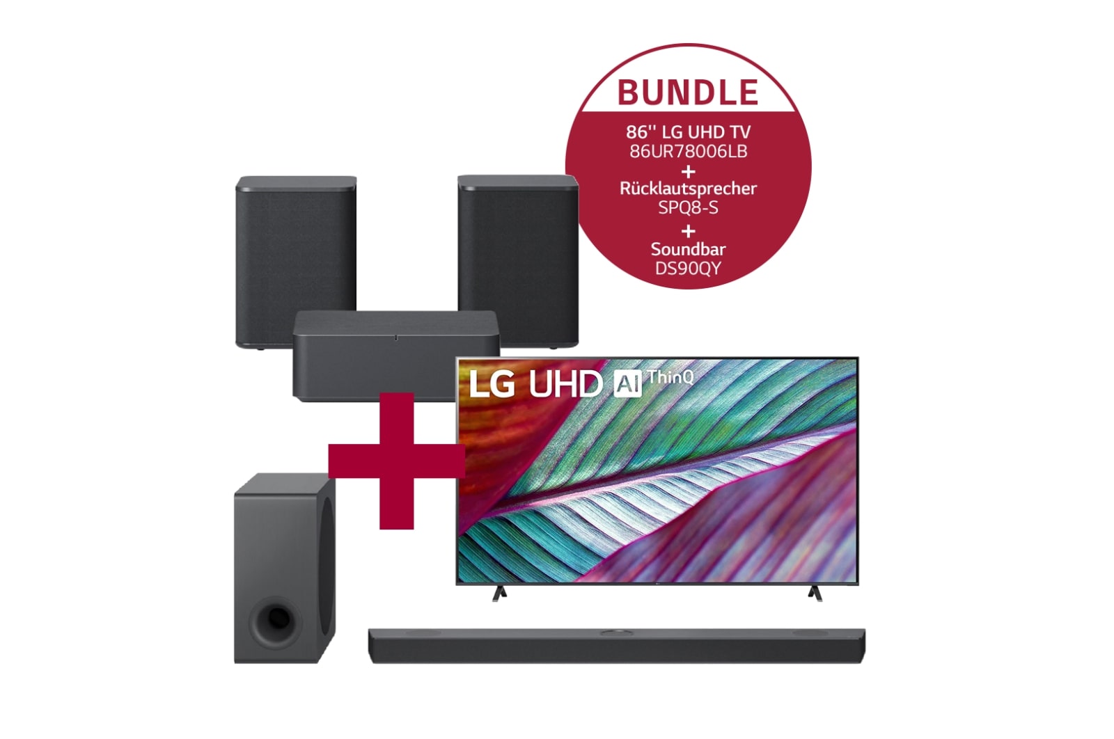 LG 86UR78006LB 86'' LG UHD TV UR78 & SPQ8-S 2.0 Rücklautsprecher mit 140 Watt |  Kompatibel mit Soundbars DS90QY und DS80QY | Wireless-Anbindung &  DS90QY 5.1.3 Dolby Atmos® Soundbar mit 570 Watt | kabelloser Subwoofer, 86UR78-SPQ8.DS90QY