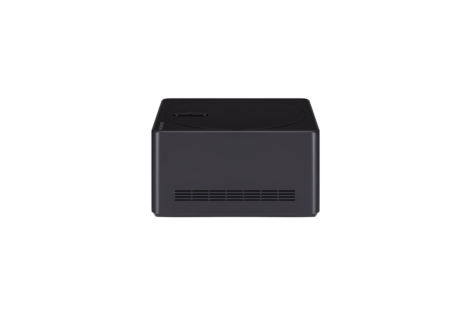 Leicht angewinkelte Nahaufnahme der Zero Connect Box mit dem LG OLED-Logo an der Kante