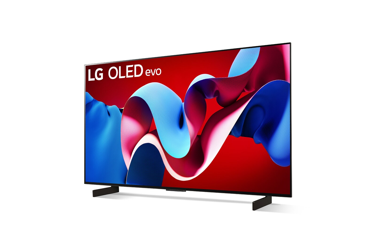 Leicht geneigte, nach links gerichtete Seitenansicht des LG OLED evo TV C4