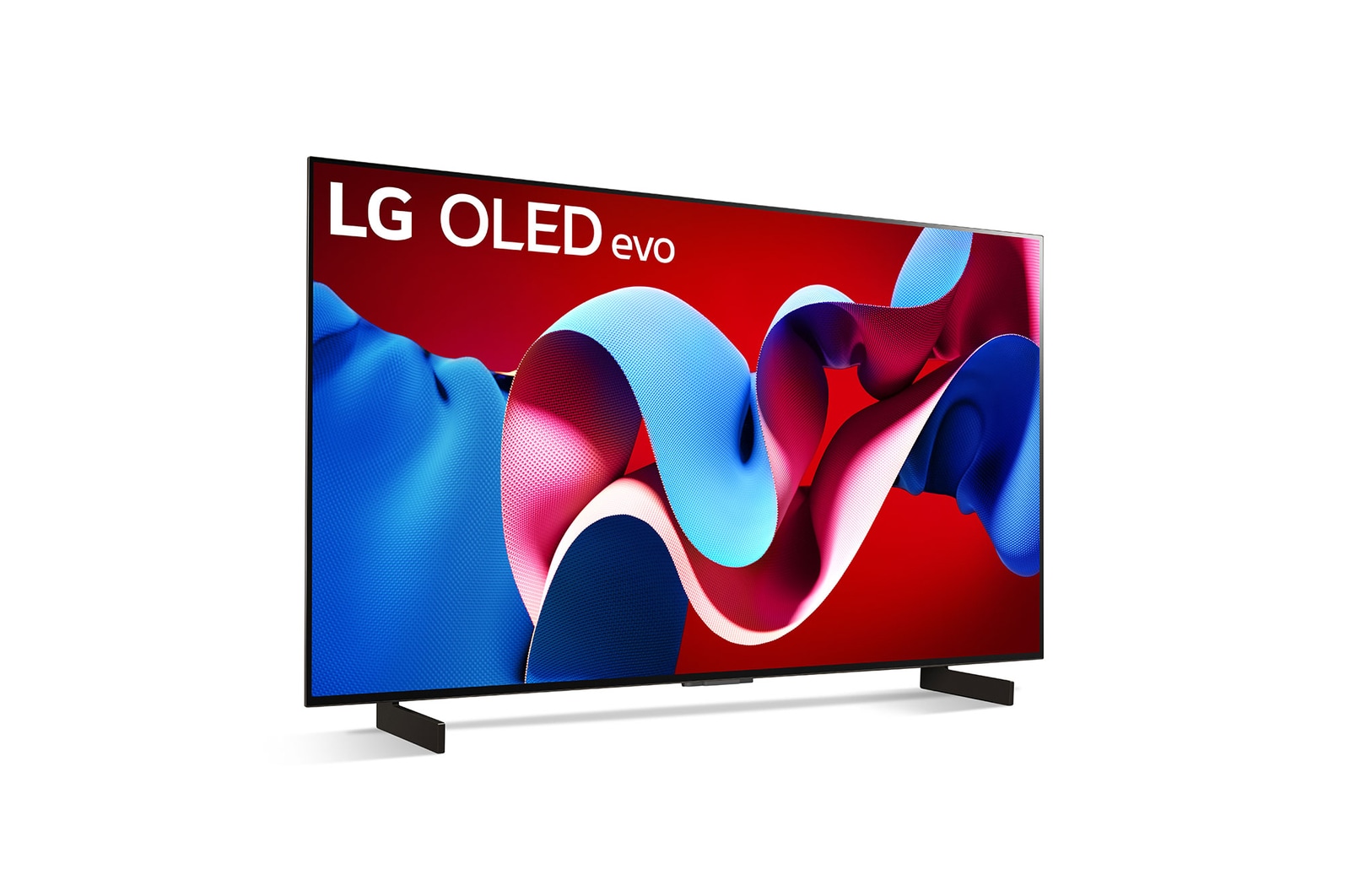 Leicht geneigte, nach rechts gerichtete Seitenansicht des LG OLED evo TV C4