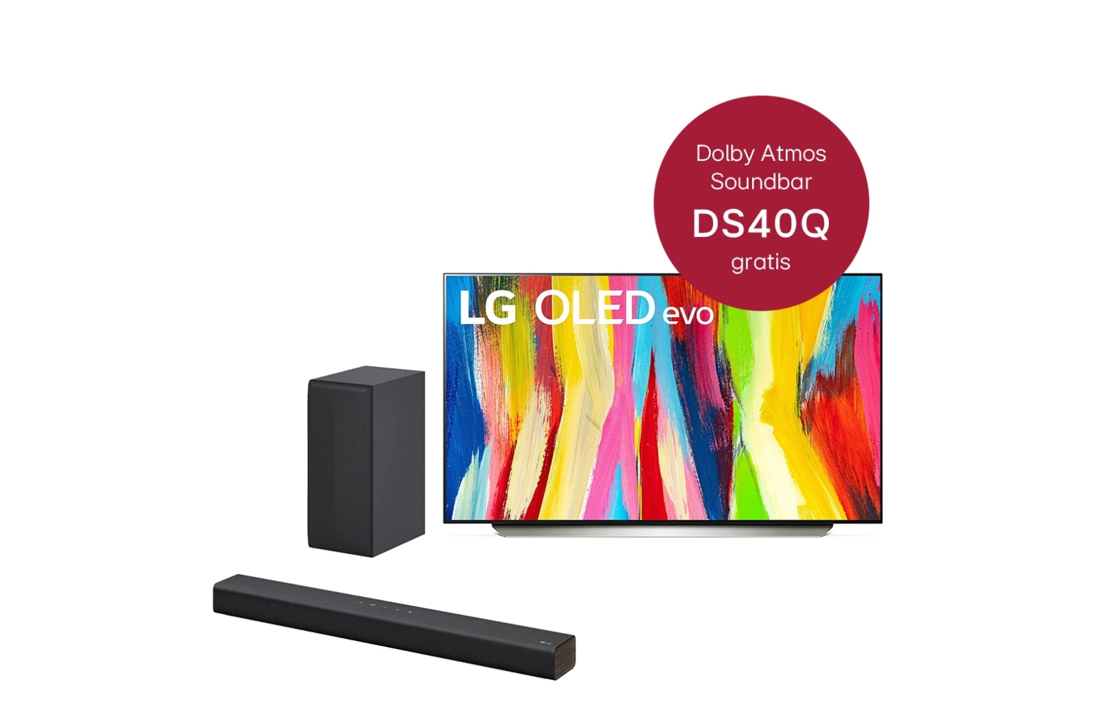 LG 48'' LG 4K OLED evo TV C2 OLED48C27LA & DS40Q 2.1 Soundbar mit 300 Watt | kabelloser Subwoofer, OLED48C27LA.DS40Q