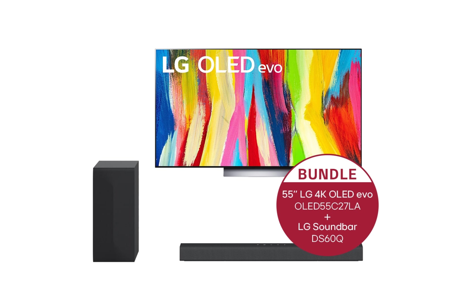 LG 55'' LG 4K OLED evo TV C2 OLED55C27LA & DS60Q 2.1 Dolby Atmos® Soundbar mit 300 Watt | kabelloser Subwoofer, OLED55C27LA.DS60Q