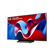 Leicht geneigte, nach links gerichtete Seitenansicht des LG OLED evo TV C4