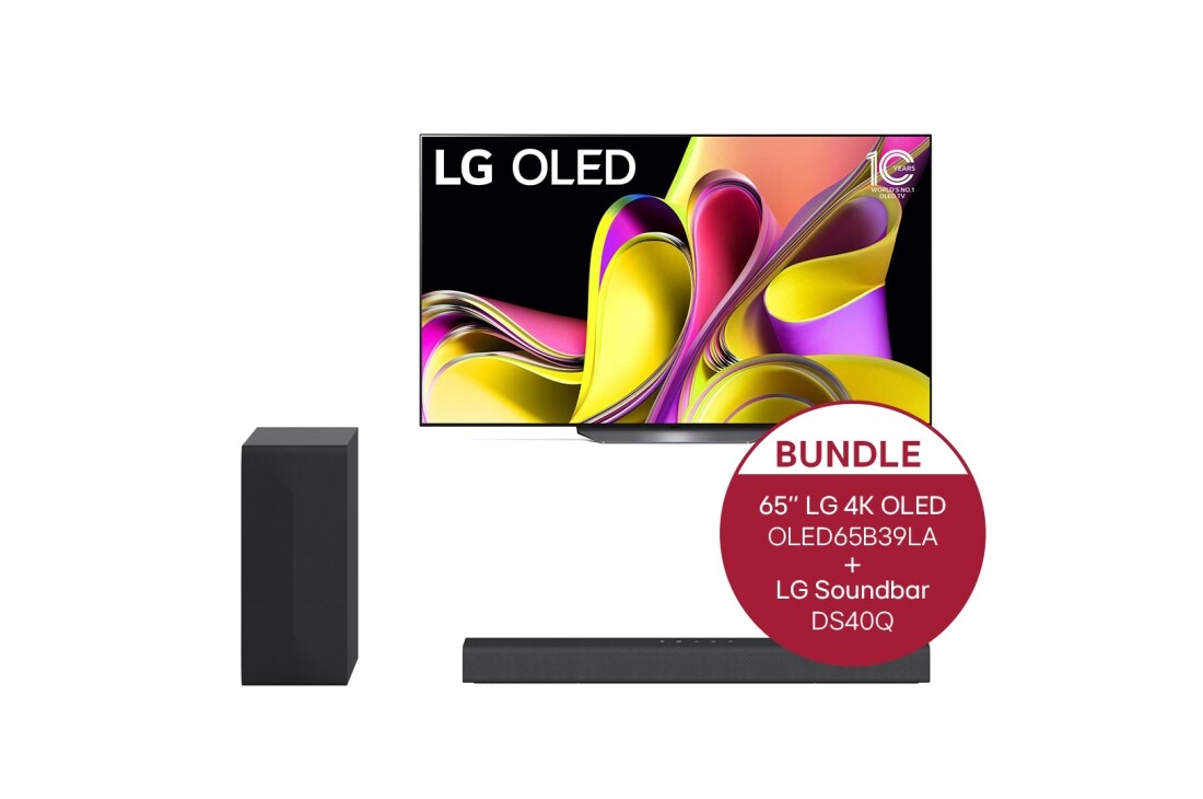 LG 65'' LG 4K OLED TV B3 & 2.1 Soundbar mit 300 Watt | kabelloser Subwoofer, OLED65B39LA.DS40Q