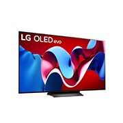 Leicht geneigte, nach rechts gerichtete Seitenansicht des LG OLED evo TV C4