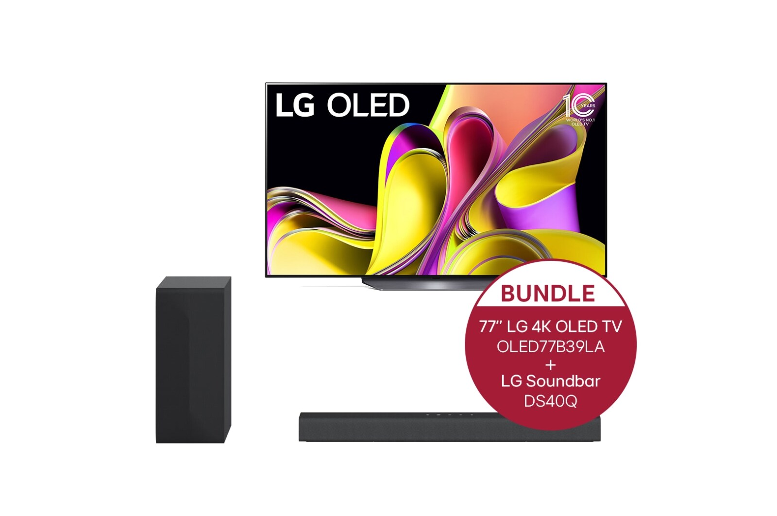 LG 77'' LG 4K OLED TV B3 & 2.1 Soundbar mit 300 Watt | kabelloser Subwoofer, OLED77B39LA.DS40Q