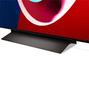 Nahaufnahme des LG OLED evo TV C4 von der Basis aus