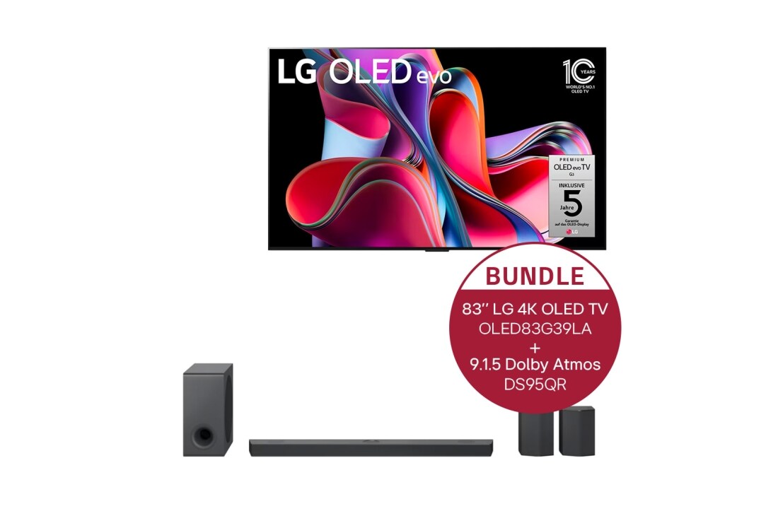 LG 83'' LG 4K OLED evo TV G3 & 9.1.5 Dolby Atmos® Soundbar mit 810 Watt | kabelloser Subwoofer | 3-Way-Upfiring-Rücklautsprecher, OLED83G39LA.DS95QR