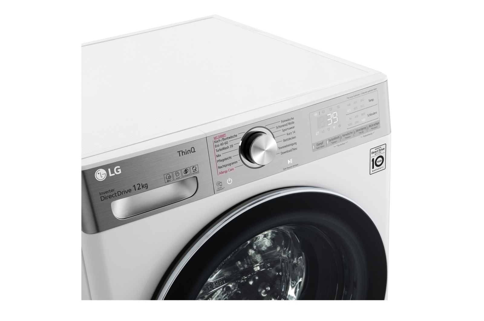 LG Waschmaschine mit AI DD®  | 12 kg | Energieeffizienzklasse A | 1.400 U./Min. | AI DD®  | Steam | TurboWash® 360° | Wäsche nachlegen | Neue Wohlfühl-Trommel | ThinQ®, F4WV912P2