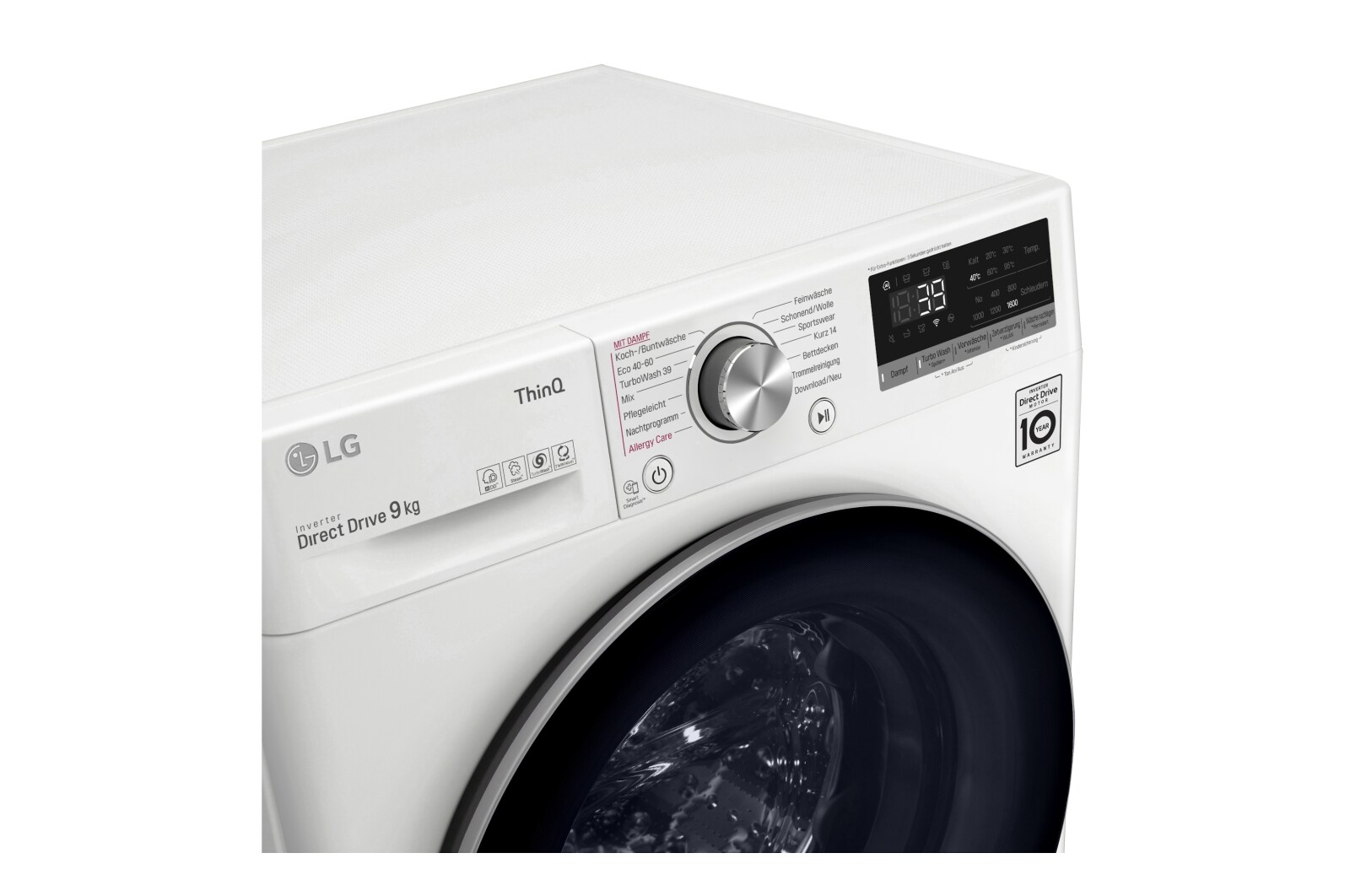 LG Waschmaschine Weiß (A, 9 kg, 1.560 U./Min.) mit AI DD® & TurboWash®360° | F6WV709P1, F6WV709P1