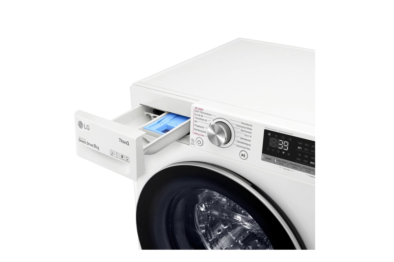 LG Waschmaschine Weiß (A, 9 kg, 1.560 U./Min.) mit AI DD® & TurboWash®360° | F6WV709P1, F6WV709P1