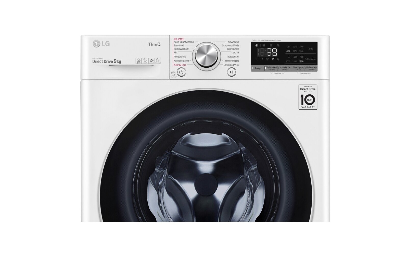 LG Waschmaschine Weiß (A, 9 kg, 1.560 U./Min.) mit AI DD® & TurboWash®360° | F6WV709P1, F6WV709P1