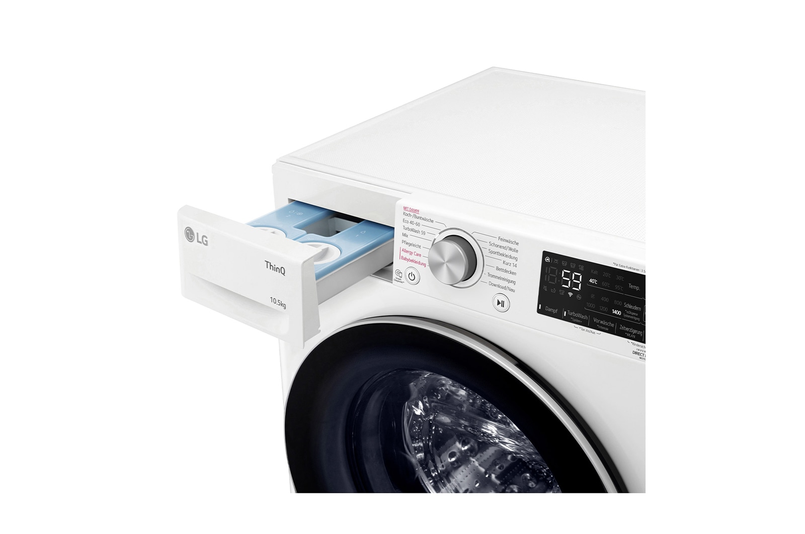 LG Waschmaschine mit 10,5 kg Kapazität | Energieeffizienzklasse A | 1.400 U./Min. | Weiß | F4WV75X1, F4WV75X1