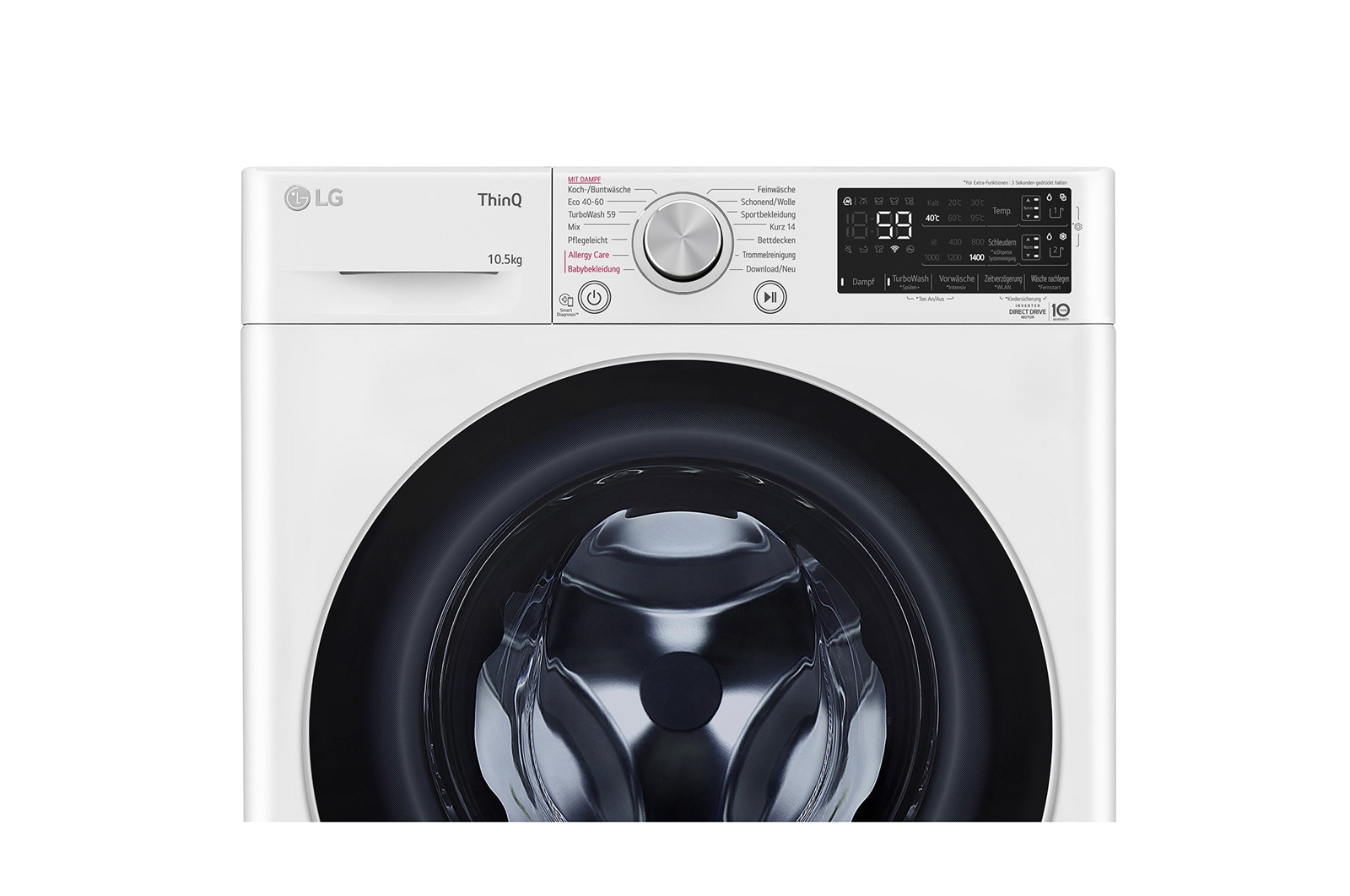 LG Waschmaschine mit 10,5 kg Kapazität | Energieeffizienzklasse A | 1.400 U./Min. | Weiß | F4WV75X1, F4WV75X1