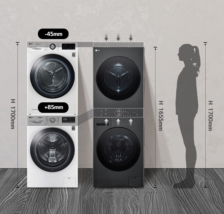 Der WashTower ist mit einer übereinander angeordneten Waschmaschine und einem Trockner ausgestattet.