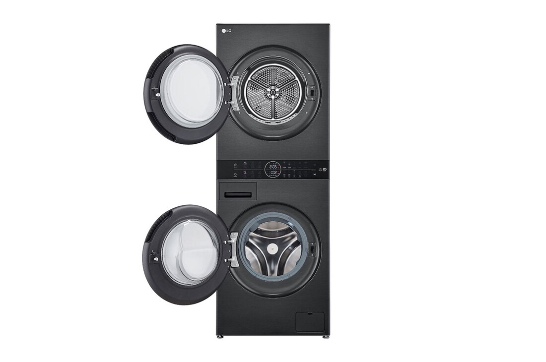 LG WashTower Schwarz (Waschmaschine: A, 12kg, 1350 U./Min.; Trockner: A+++/C, 10kg) Waschmaschine & Trockner in einem Gerät I WT1210BBF, WT1210BBF