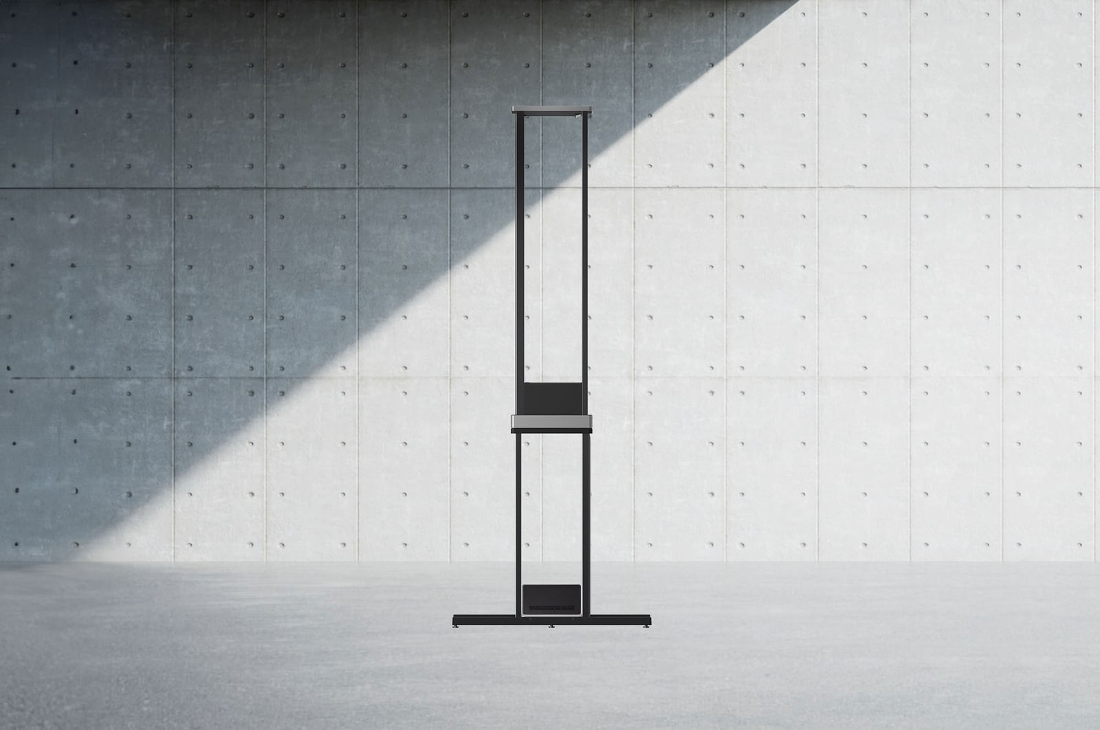 Side view of LG SIGNATURE OLED T with the Zero Connect Box placed on the floor directly below. 