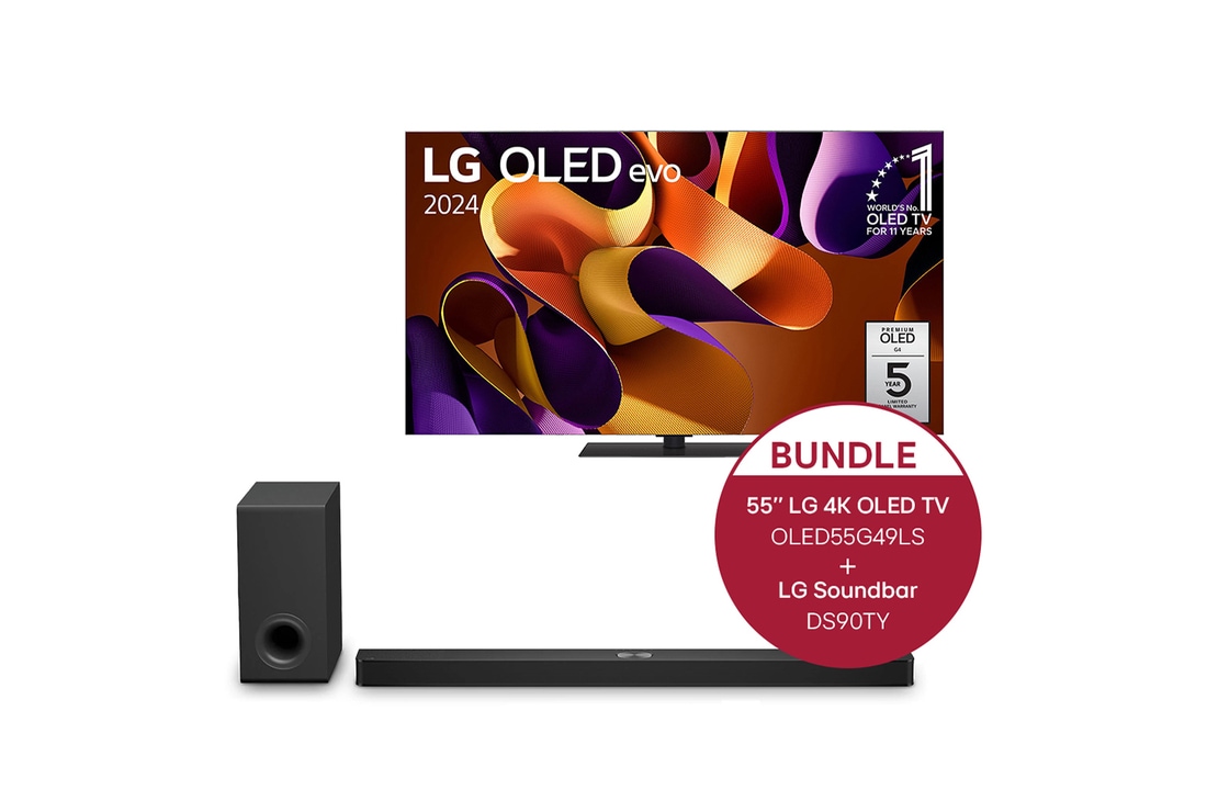 LG 55 Zoll LG OLED evo G4 4K Smart TV + 5.1.3 Kanal LG TV Soundbar DS90TY mit Dolby Atmos, OLED55G49LS.DS90TY