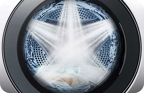 Dieses Bild zeigt, wie Wasser in 5 Richtungen aus einer Waschmaschine tritt.