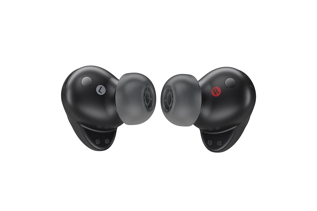 The two earbud tips are facing each other.