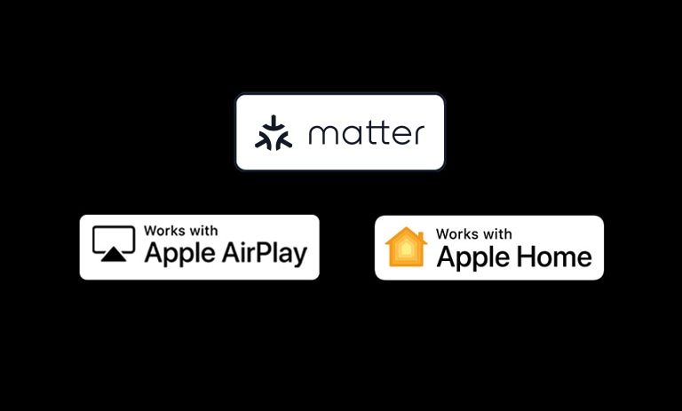 شعار Apple AirPlay شعار "works with Apple Home" (يعمل بميزة Apple Home" شعار "works with Matter" (يعمل بميزة Matter)