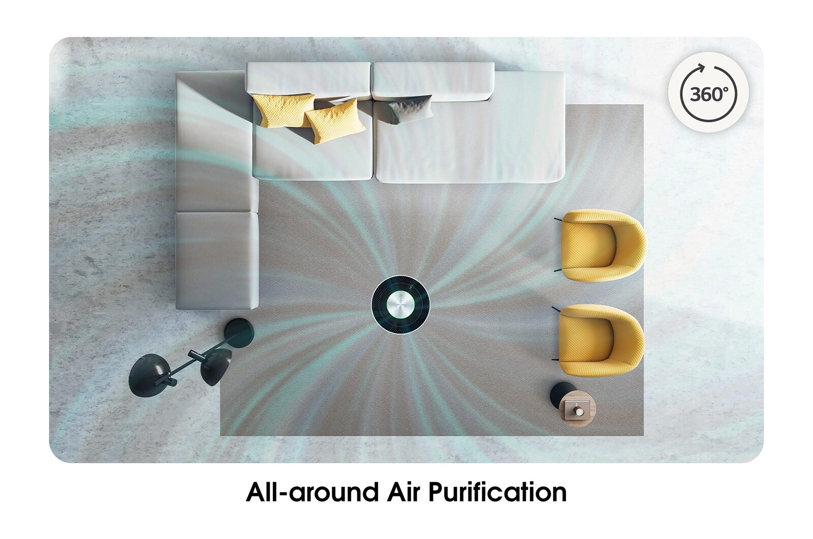 LG PuriCare 360 HIT with 62 m² coverage, 6-step filtration, PM 1.0 sensor, 360° purification, AS60GHWG0