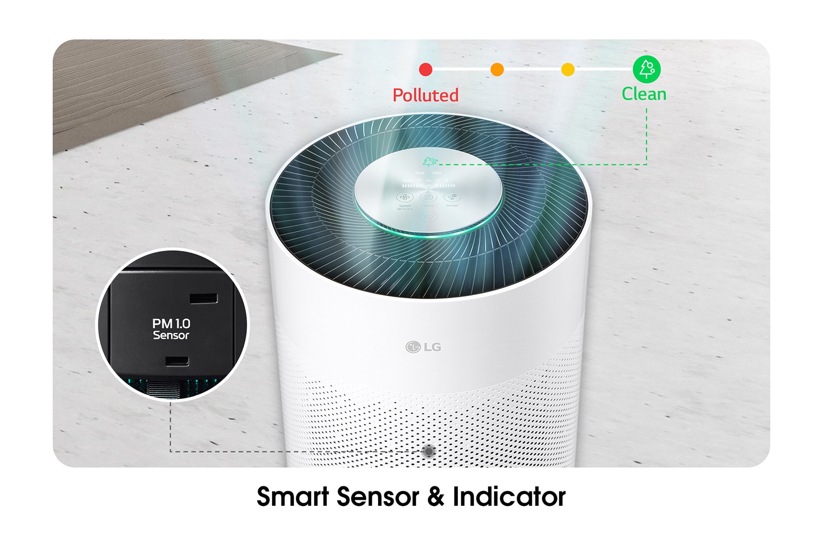 LG PuriCare 360 HIT with 62 m² coverage, 6-step filtration, PM 1.0 sensor, 360° purification, AS60GHWG0