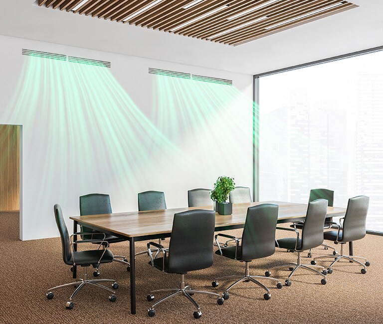 An image of an office, clean air blowing from the LG Duct.