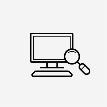 Icons of computer and magnifying glass.