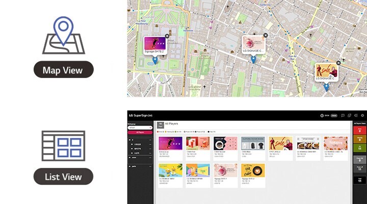 During monitoring, two options are available: map view and list view.