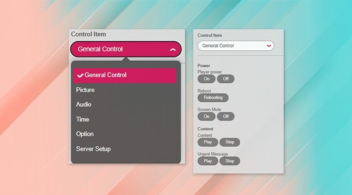Actual solution screen for device control.