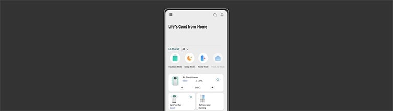 Image shows the LG ThinQ app screen