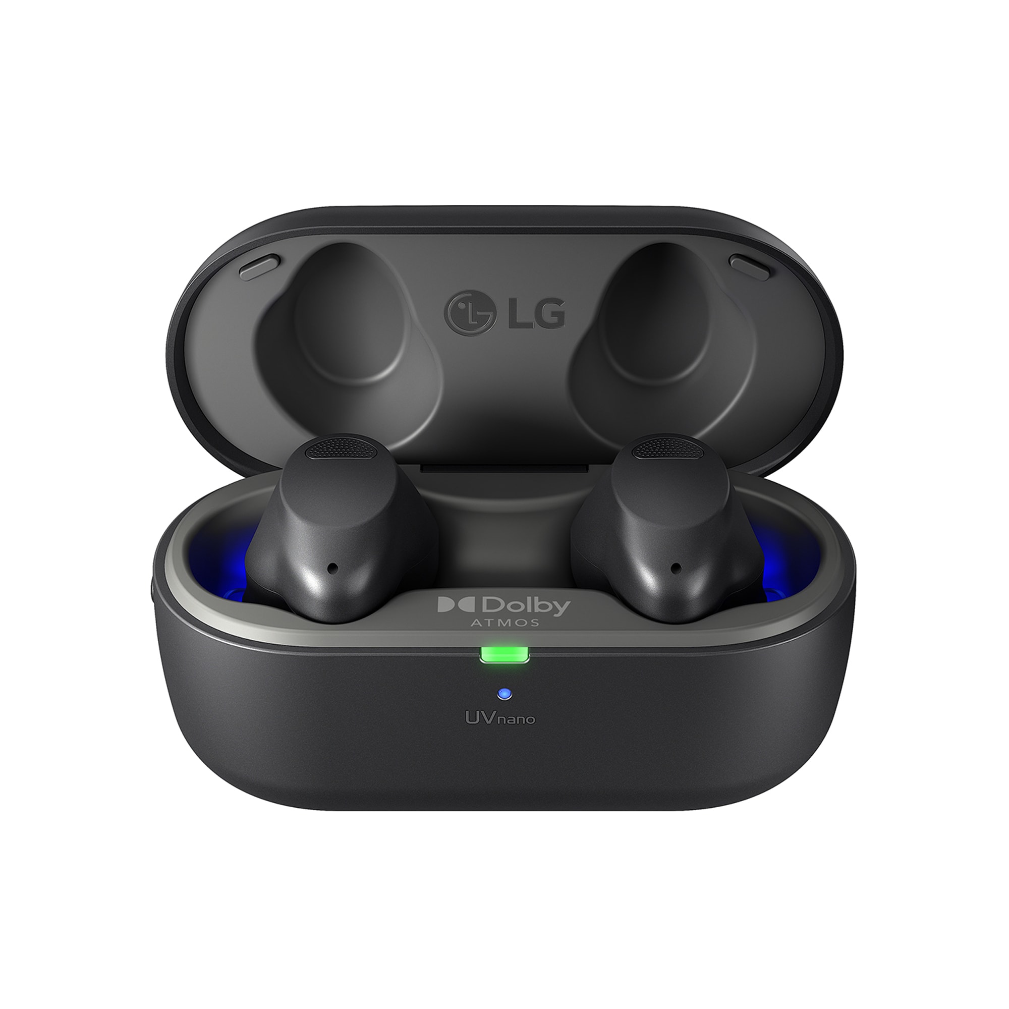 LG TONE Free T90S Auriculares True Wireless con Dolby Atmos, cancelación Activa del Ruido, base de carga con autolimpieza UVnano elimina el 99,9% de las bacterias, triple micrófono para llamadas en la oficina o el teletrabajo, modos conversación privada y sonido ambiente, TONE-T90S.AEUSLBK