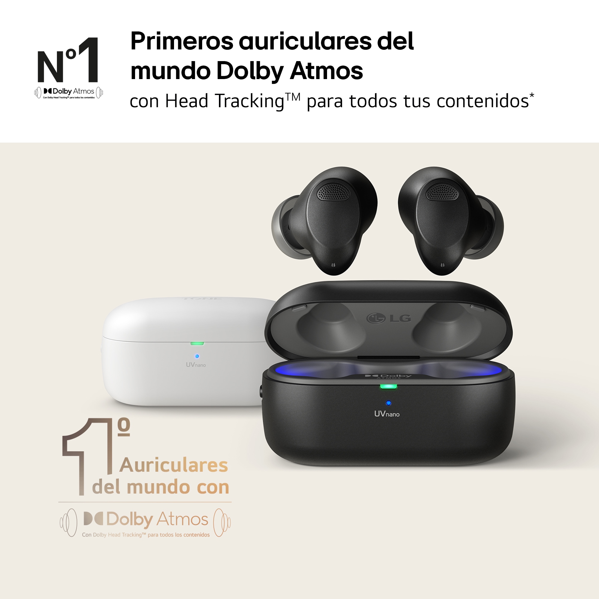 LG TONE Free T90S Auriculares True Wireless con Dolby Atmos, cancelación Activa del Ruido, base de carga con autolimpieza UVnano elimina el 99,9% de las bacterias, triple micrófono para llamadas en la oficina o el teletrabajo, modos conversación privada y sonido ambiente, TONE-T90S.AEUSLBK