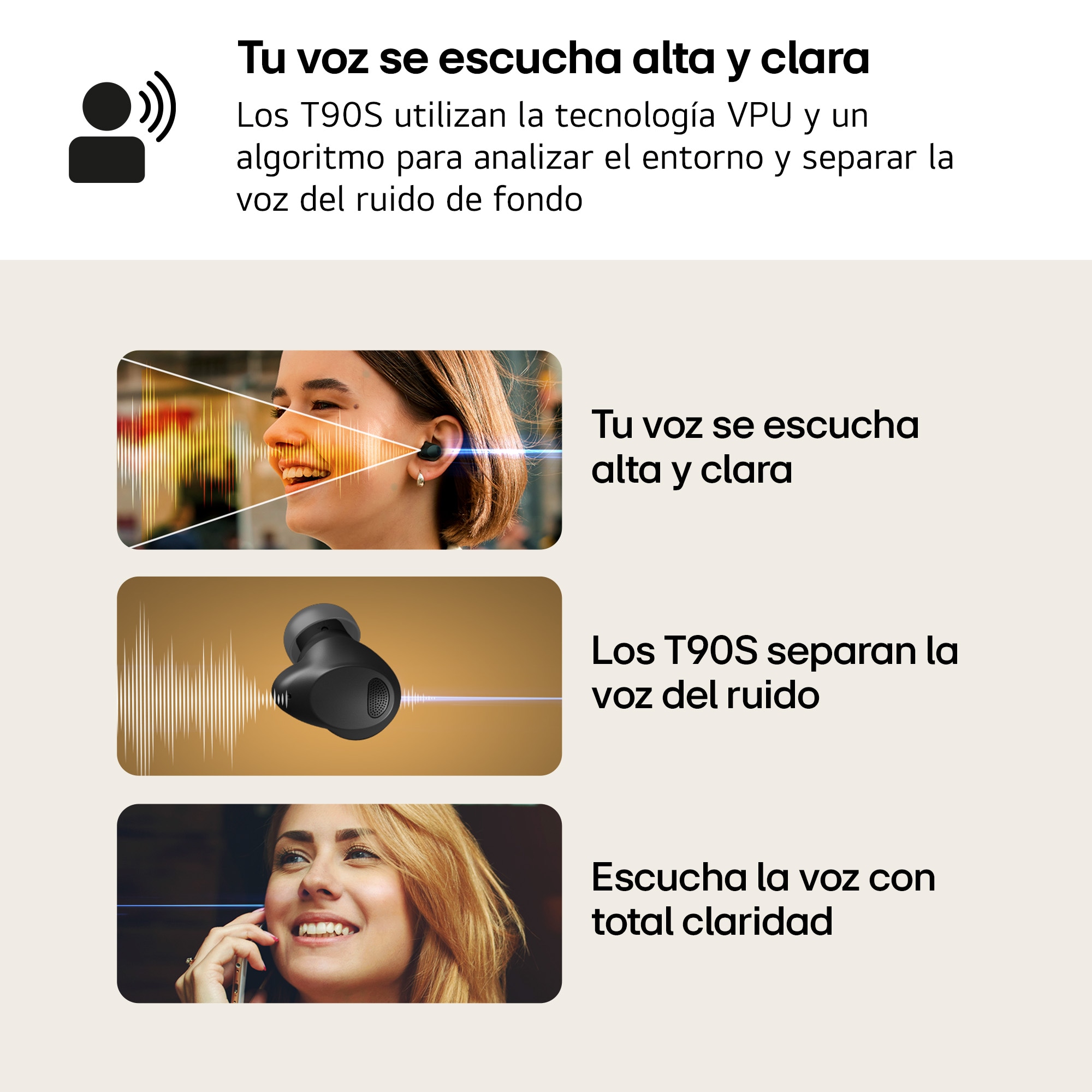 LG TONE Free T90S Auriculares True Wireless con Dolby Atmos, cancelación Activa del Ruido, base de carga con autolimpieza UVnano elimina el 99,9% de las bacterias, triple micrófono para llamadas en la oficina o el teletrabajo, modos conversación privada y sonido ambiente, TONE-T90S.AEUSLBK