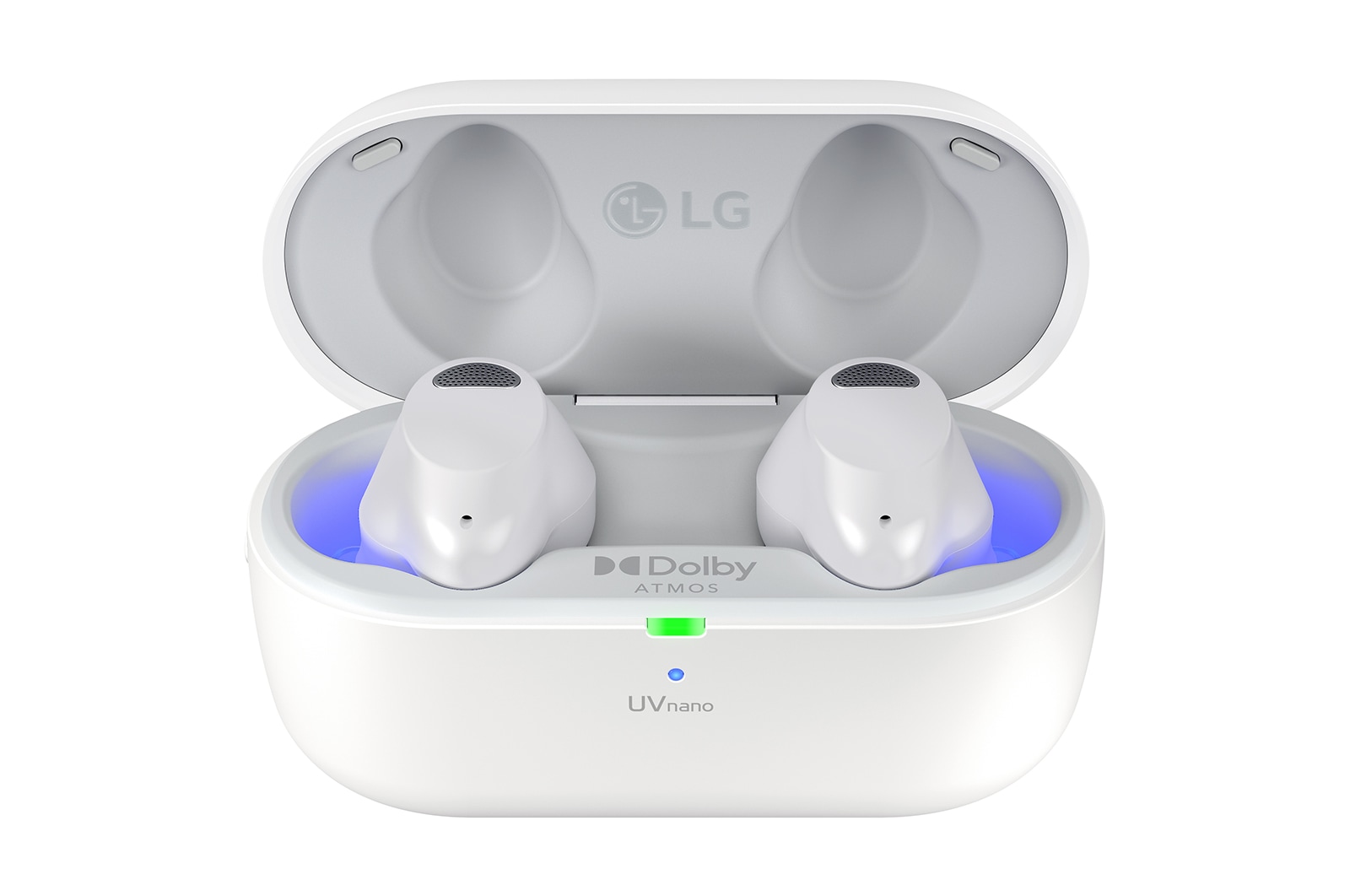 LG TONE Free T90S Auriculares True Wireless con Dolby Atmos, cancelación Activa del Ruido, base de carga con autolimpieza UVnano elimina el 99,9% de las bacterias, triple micrófono para llamadas en la oficina o el teletrabajo, modos conversación privada y sonido ambiente, TONE-T90S.AEUSLWH