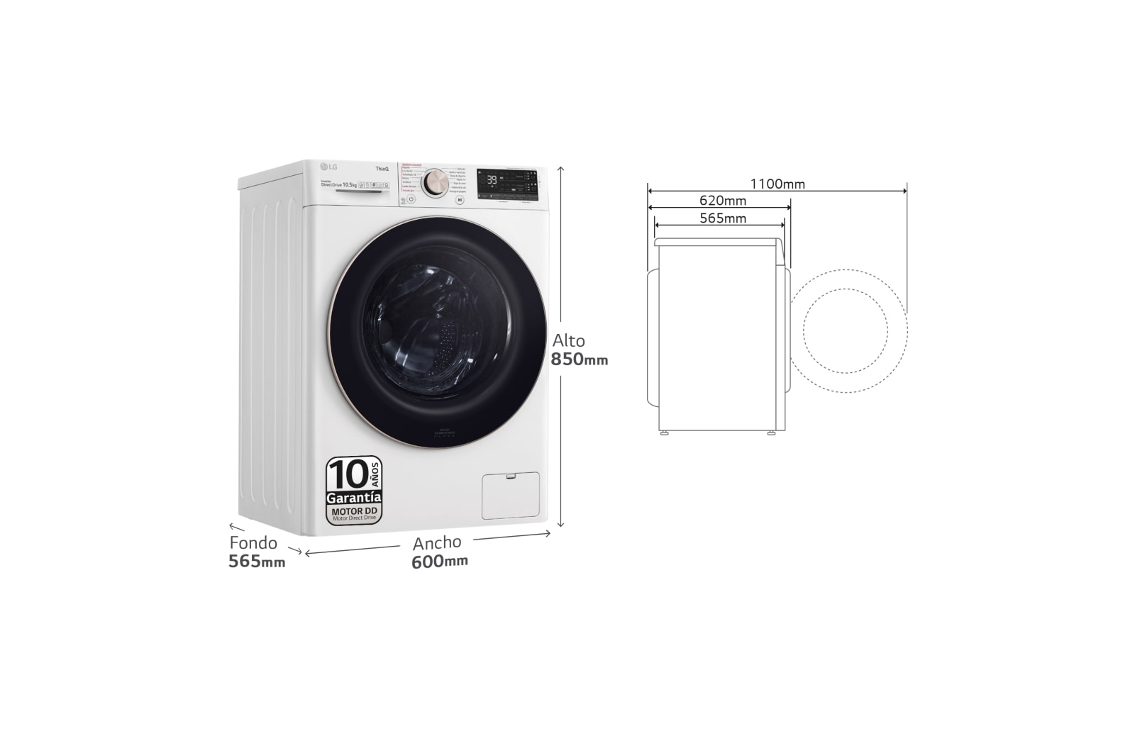 LG Lavadora inteligente  AI Direct Drive TM,<br> TurboWash 360º,  con autodosificación de detergente, 10,5kg, 1600rpm,<br> Clasificación Un 10% más eficiente que  A<br> Blanca, Serie 750, F6WV7510PRW