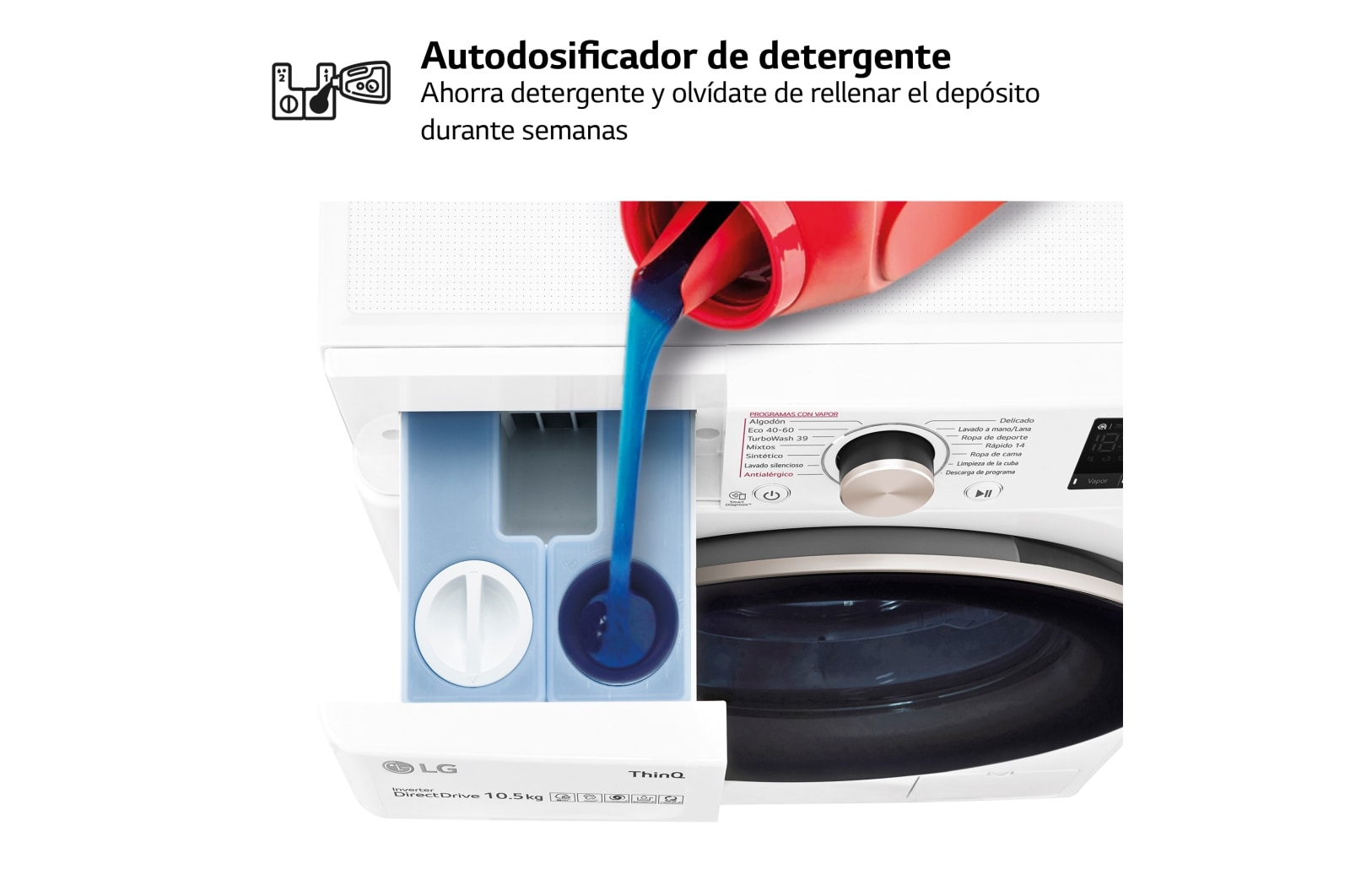 LG Lavadora inteligente  AI Direct Drive TM,<br> TurboWash 360º,  con autodosificación de detergente, 10,5kg, 1600rpm,<br> Clasificación Un 10% más eficiente que  A<br> Blanca, Serie 750, F6WV7510PRW