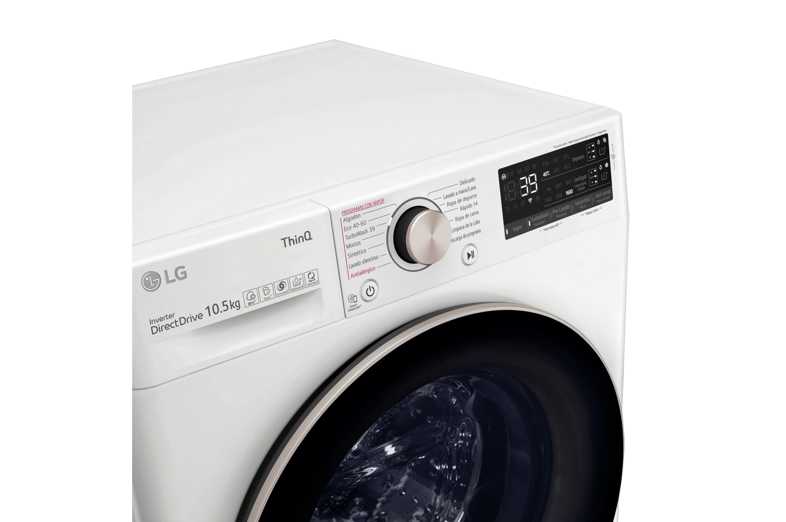 LG Lavadora inteligente  AI Direct Drive TM,<br> TurboWash 360º,  con autodosificación de detergente, 10,5kg, 1600rpm,<br> Clasificación Un 10% más eficiente que  A<br> Blanca, Serie 750, F6WV7510PRW