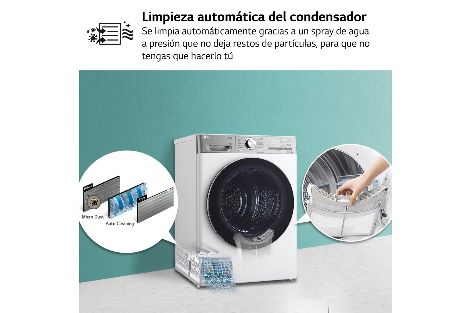 LG Secadora 10kg, C, con Bomba de calor Dual Inverter, Blanca , Serie 900, RH10V9AV2WR