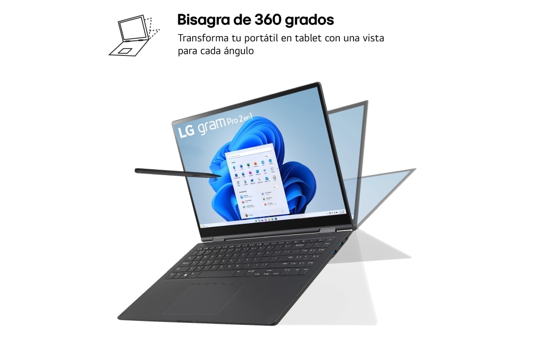 LG gram Pro 2 en 1 de 16 pulgadas Laptop OLED Ligero con Pantalla táctil y 16GB RAM Intel® Core™ Ultra 7 | Windows 11, 512GB SSD, 16T90SP-K.AA75B