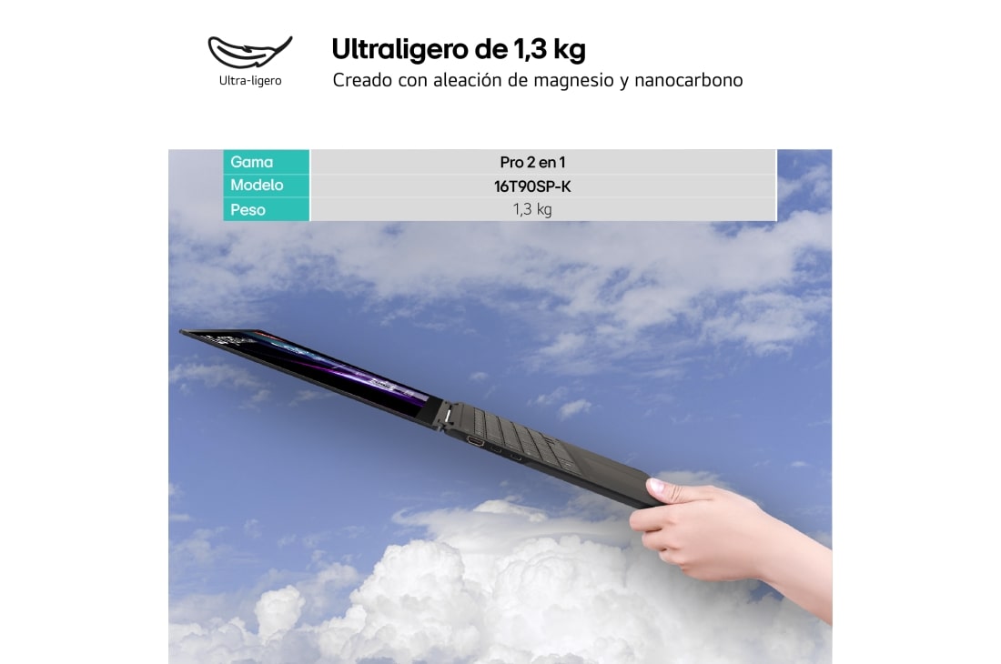 LG gram Pro 2 en 1 de 16 pulgadas Laptop OLED Ligero con Pantalla táctil y 16GB RAM Intel® Core™ Ultra 7 | Windows 11, 512GB SSD, 16T90SP-K.AA75B