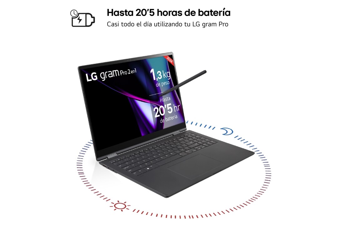 LG gram Pro 2 en 1 de 16 pulgadas Laptop OLED Ligero con Pantalla táctil y 16GB RAM Intel® Core™ Ultra 7 | Windows 11, 512GB SSD, 16T90SP-K.AA75B