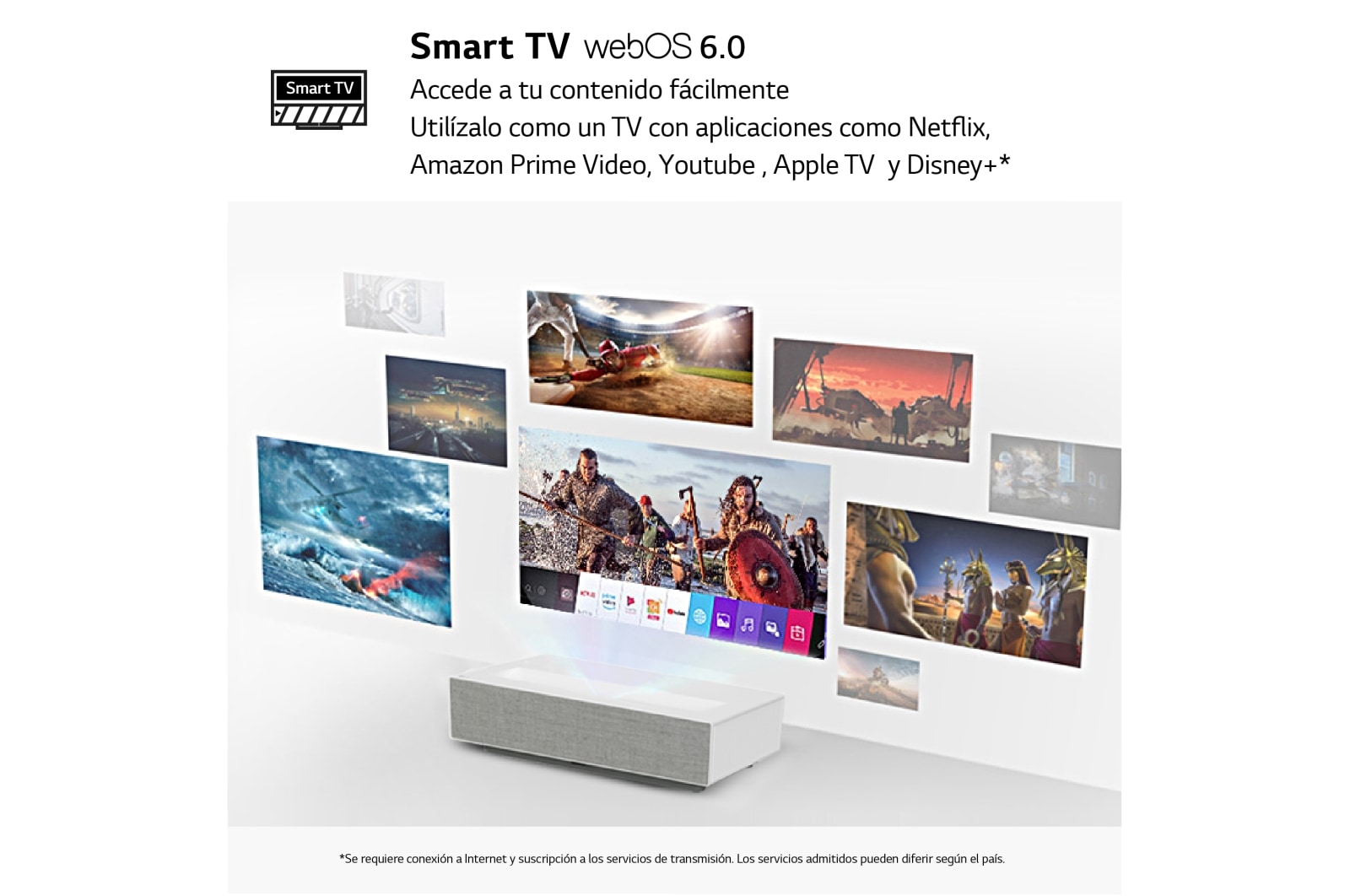 LG Proyector HU715QW - LG CineBeam con SmartTV webOS 6.0 (hasta 120'', fuente Láser, 2.500 lúmenes, 3840 x 2160px, HDR10), HU715QW