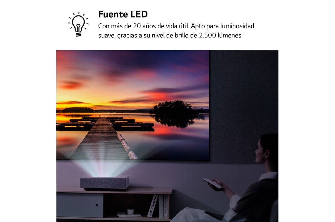 LG Proyector HU715QW - LG CineBeam con SmartTV webOS 6.0 (hasta 120'', fuente Láser, 2.500 lúmenes, 3840 x 2160px, HDR10), HU715QW